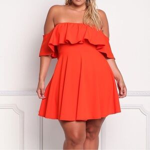 Rosianna Off Shoulder Strapless Ruffle Mini Plus Size Swing Dress 0968